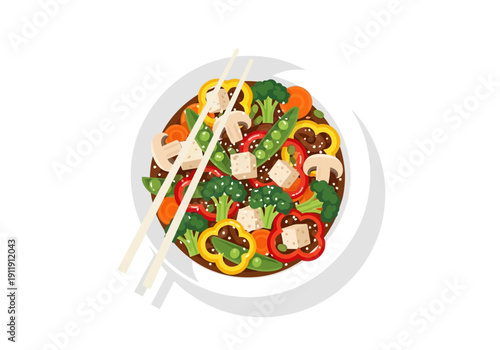 Colorful Vegan Stir-fry with Tofu and Fresh Vegetables, a Healthy and Delicious Meal Option