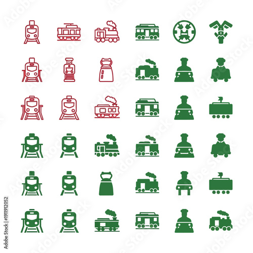 Train in red and green colors on white background locomotive transportation