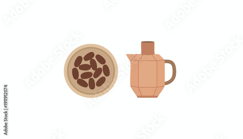 Middle Eastern Hospitality Icon Set: Dates and Traditional Coffee Pot for Global Market Integration