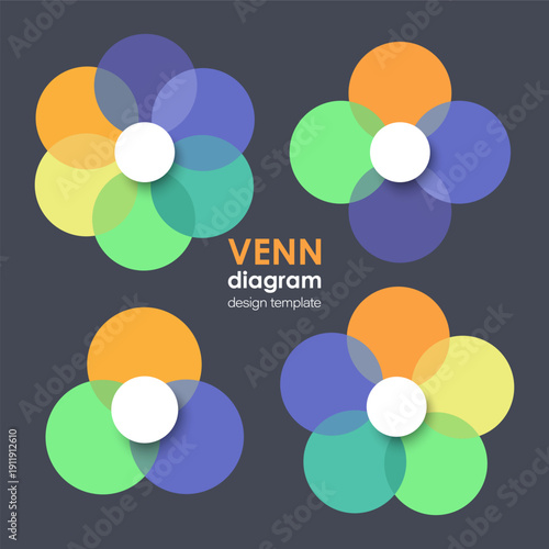 Venn diagram template vector set. Blank diagram layout for data visualization.
