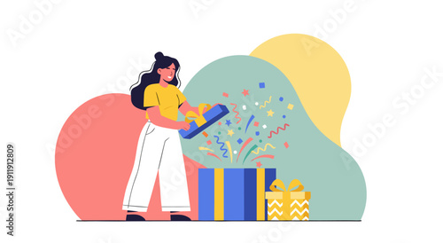 Exciting Surprise Gift Vector Illustration with Confetti and Festive Vibes