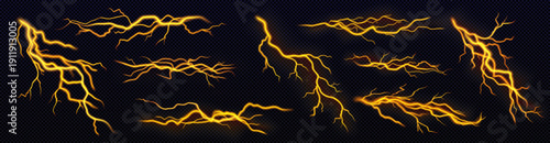 Lightning Bolt Overlay Collection with Jagged Yellow-Orange Electric Discharge Patterns on Dark Background