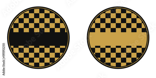 和柄フレーム 市松模様 丸型 黒金 豪華 高級ラベル 2種類セット