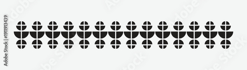 Abstract Geometric Pattern Overlay Collection with Repeated Black Shapes Featuring Semicircles, Vertical Divisions, and Circular Quadrants on Light Background