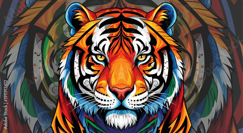 Vibrant Tiger Head with Colorful Fur Details.