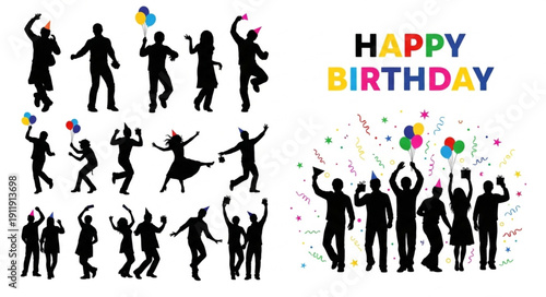 People Celebrating Happy Birthday Silhouettes.