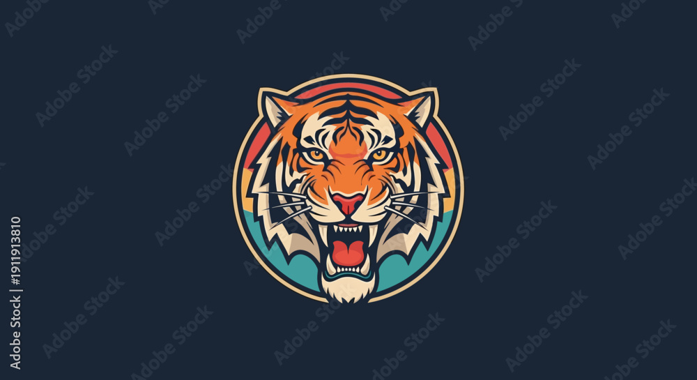 Obraz premium Colorful Tiger Head Logo Design Illustration.