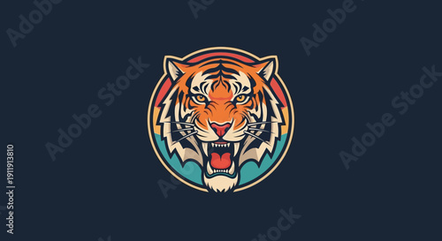 Colorful Tiger Head Logo Design Illustration.