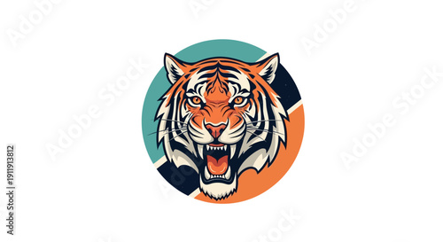 Tiger Head Illustration with Open Mouth.