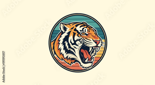 Tiger Head Illustration in Circle.