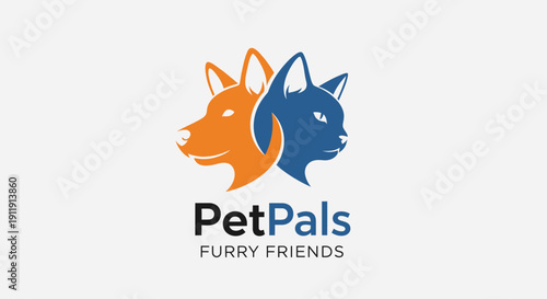 PetPals Furry Friends Cat Dog Logo Design.