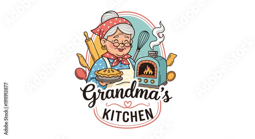 Grandma Cooking in the Kitchen Illustration.