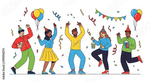 People Celebrating Party with Balloons.