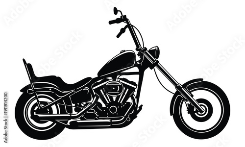 Classic chopper motorcycle parked, custom cruiser style.