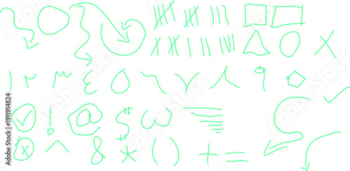 Random Lime Hand Drawn Doodle Vector Squiggles and Symbols for Creative Design and Informal Annotations