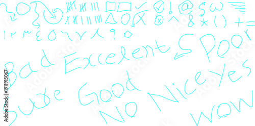 Random Mixed Color Hand Drawn Doodle Vector Squiggles and Feedback Words for Creative Design and Informal Annotations