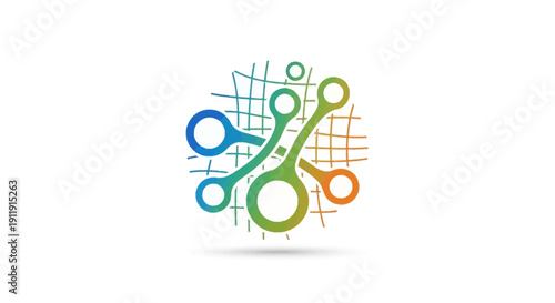 Colorful Interconnected Rings and Grid Structure.