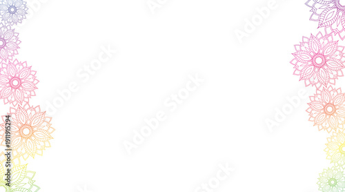 Colorful floral mandalas in a beautiful gradient, arranged in opposite sides on a transparent background, create an exquisite frame for Oriental, Asian quotes, invitations, holidays, festivals.