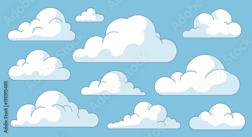Collection of White Clouds on Blue.
