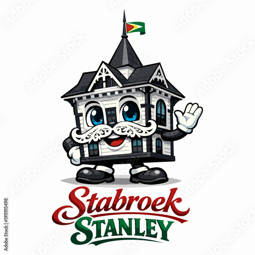 Charming Stabroek Stanley character based on iconic clock tower architecture, symbolizing heritage, pride, culture, and timeless charm of artistic urban history and global admiration