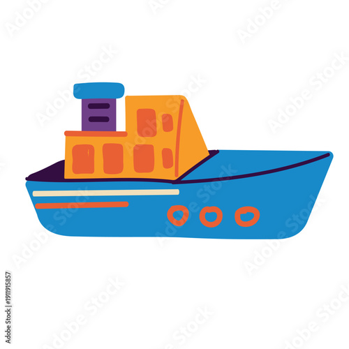 Simple Wooden Boat Toy for Imaginative Water Play. Eco-friendly Sea Transport Vessel Vector Illustration for Bath Time and Sensory Development.