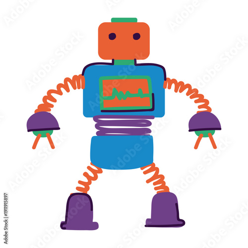 STEM Educational Robot Toy for Kids Creativity. Mechanical Character Vector Illustration for Logic Thinking and Technology Interest Development