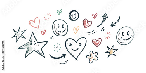 A delightful assortment of diverse emojis and icons in a playful arrangement Vector