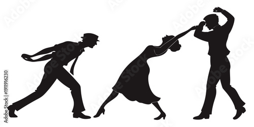 Three people engaged in a playful snowball fight in a winter scene Vector