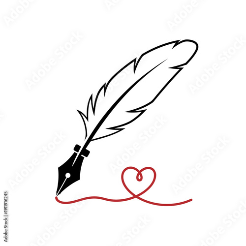 Feather Pen and Heart Illustration