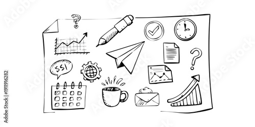 A diverse collection of objects and symbols representing various concepts and ideas. Vector