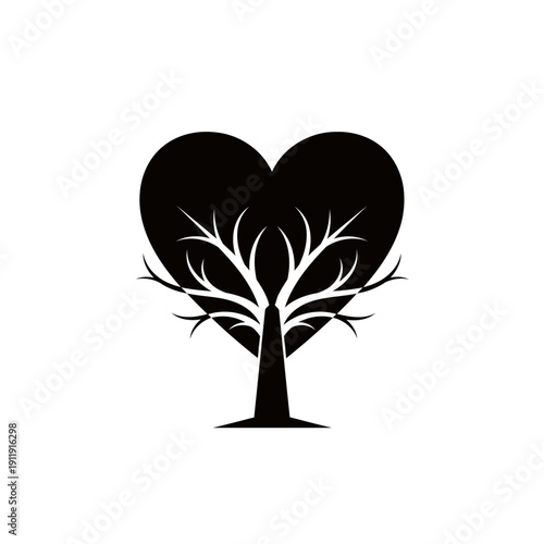 Graphic Silhouette of a Tree Inside a Heart Shape