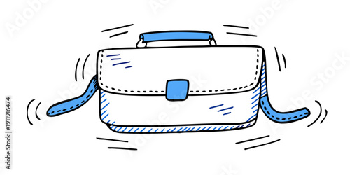 A blue and white vacuum cleaner with a blue cord and blue wheels. Vector