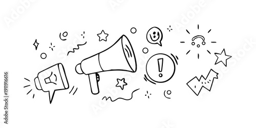 A collection of communication symbols and icons in a simple line art style Vector