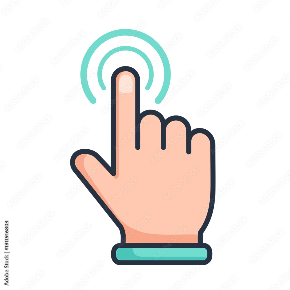 Obraz premium Hand cursor clicking on a digital interface or touchscreen with subtle ripples indicating interaction, emphasizing user engagement and digital navigation