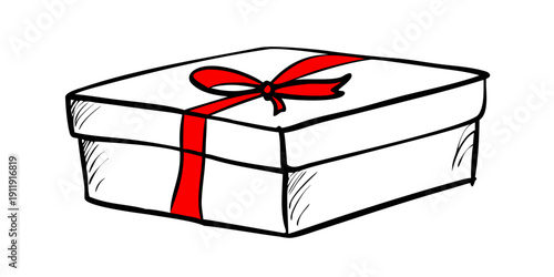 A beautifully wrapped gift box with a red ribbon sitting on a white surface Vector