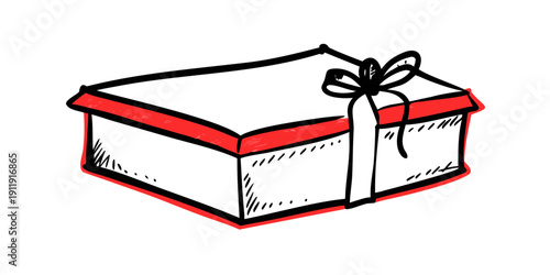 A beautifully wrapped gift box with a red ribbon and bow. Vector