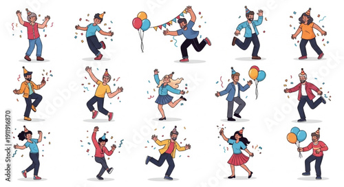 People Celebrating with Balloons and Confetti.