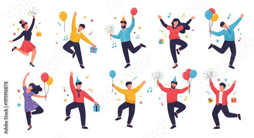 People Celebrating with Balloons and Confetti.