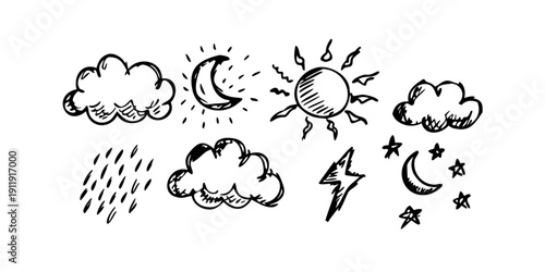 A collection of weather and celestial icons showcasing various atmospheric conditions Vector