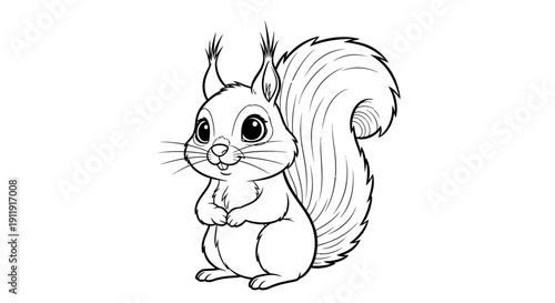 Black and White Squirrel Illustration Standing.