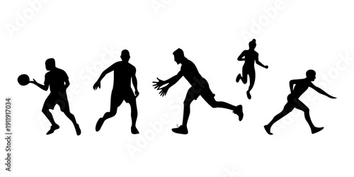 A sequence of silhouettes demonstrating various basketball moves and techniques Vector