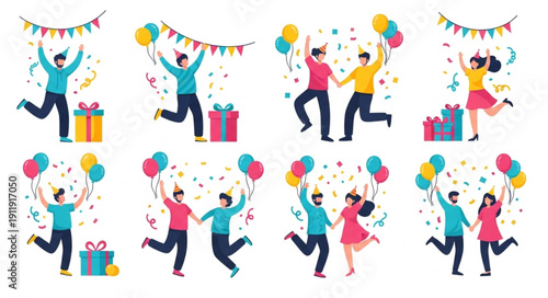 People Celebrating with Balloons and Gifts.