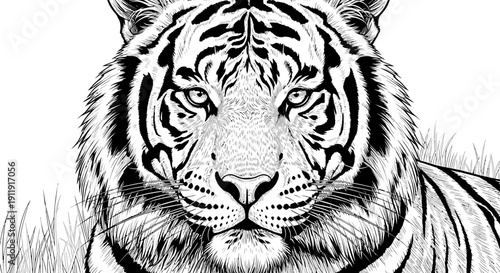 Close up of tiger face illustration.