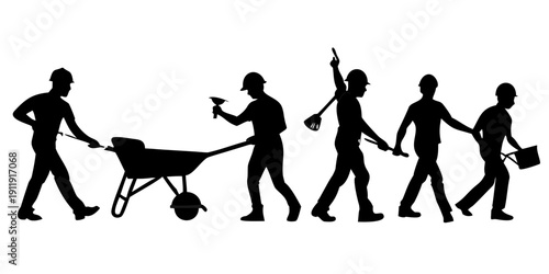 A diverse group of people working together on a construction project. Vector