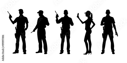 Diverse group of people standing in a line with various poses and accessories Vector