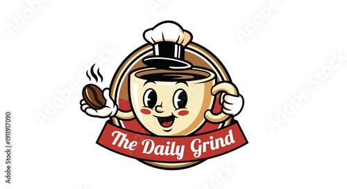 Cartoon Coffee Cup Character with Hat.