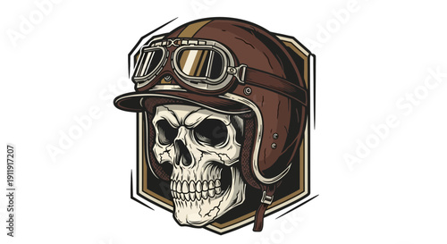 Skull Wearing Aviator Hat and Goggles Illustration.