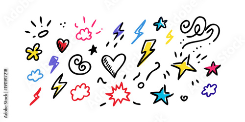 A vibrant collection of diverse symbols and icons in various shapes and colors Vector