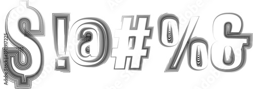 silver metallic symbols on white background