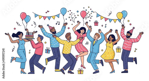 People Celebrating Party with Balloons.